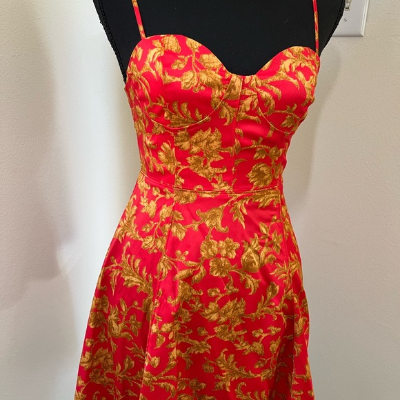 NWT UO Bustier Floral Mini Dress Orange/Red Gold Size S - Picture 3 of 15